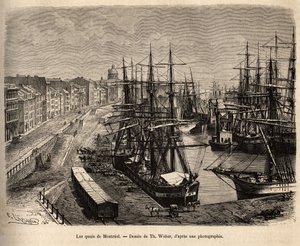 Les quais de Montreal, metszet Th. rajza alapján. Weber, a kanadai és a Riviere Rouge du nord kirándulást illusztrálva, H. De Lamotte, 1873-ban, megjelent a "" Le tour du monde""" 1875-ben, szerkesztette Edouard Charton, Hachette kiadás, Párizs. Selv
