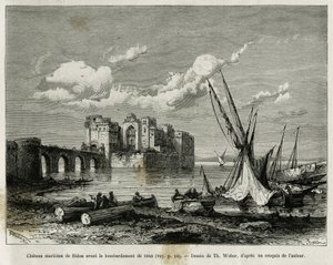 Szidon tengeri vára az 1840-es bombázás előtt. Th. Weber, hogy illusztrálja a La Syria d