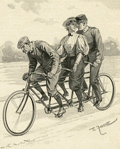 Három személyes kerékpár, úgynevezett tandem kerékpár