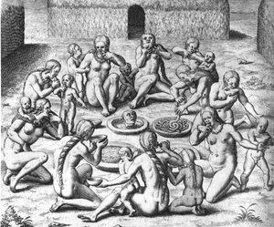 Anthropophage étkezés: Admirante Narratio Americae című könyvében, írta Théodore de Bry. alkotó: Theodore de Bry