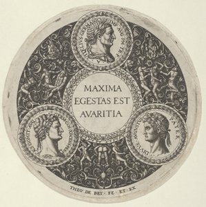 Dizájn egy edényhez Vitellius, Domitianus és August római császárok portréival..., kb. 1588. alkotó: Theodore de Bry