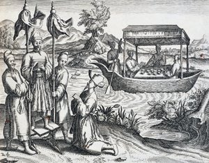 Méltóságok utcája, Jan Huyghen van Linschoten (1563-1611) 1583 és 1592 közötti utazásából, Theodor de Bry (1528-1598, Kína) India Orientalis metszete alkotó: Theodore de Bry