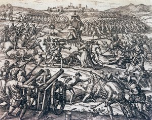Francisco Pizarro (körülbelül 1475-1541) csapatai elfogják Atahualpa inka császárt a cajamarcai csata során, november 16-án alkotó: Theodore de Bry