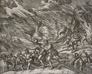 Hurrikán elsüllyeszti a Santa Mariát, Kolumbusz Kristóf karavellát alkotó: Theodore de Bry