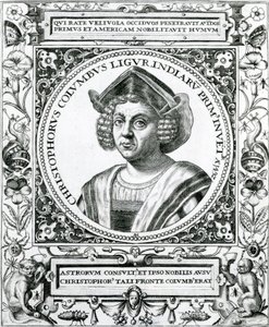 Kolumbusz Kristóf (1451-1506) portréja a Justin Winsor által szerkesztett "The Narrative and Critical History of America" című könyvből, London, 1886. alkotó: Theodore de Bry