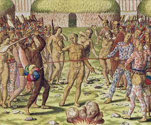Az ellenség kivégzése a topinambous indiánok által, 1562 alkotó: Theodore de Bry