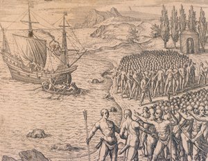 A portugálok érkezése Peruba alkotó: Theodore de Bry