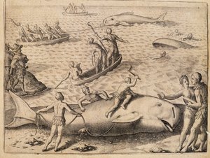 Bálnavadászat a Spitzbergák közelében, Theodor de Bry (1528-1598) metszete, India Orientalis (Kelet-India) alkotó: Theodore de Bry