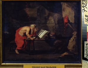 Szent Jeromos (Szent Jeromos). Peinture de Theodore Van Thulden (1606-1669). Huile sur bois, 22,2 x 29,5 cm. art flamand, art barokk. Regionális Művészeti Galéria, Tambov (Oroszország).