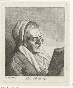 Olvasó öregasszony pince-nez La Dévote (cím a tárgyon)