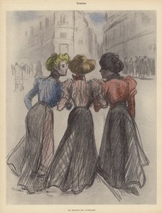Három nő sétál az utcán (színes litó) alkotó: Theophile Alexandre (after) Steinlen