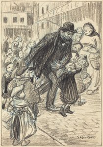 Egy férfi a városi utcán, gyerekekkel körülvéve (Un Père) alkotó: Théophile Alexandre Steinlen