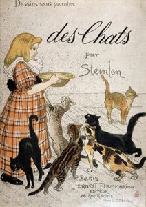 Lány, aki tejes tálat hoz macskáknak – a „” Cats” címlap, Steinlen, n.d. 19. alkotó: Théophile Alexandre Steinlen