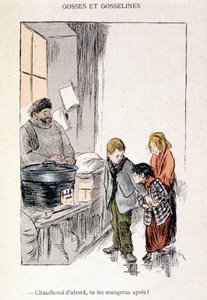 Gyerekek és Gosselines: Először melegítsd fel magad, utána megeszed! Steinlen 1901-es „” In Life” című könyvében alkotó: Théophile Alexandre Steinlen