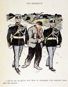 Les Miséreux: Akár ölünk, akár lopunk vidéken, mindig bajban vagyunk... (Egy csavargó 2 csendőrrel körülvéve) - az „Életben” című könyvben, Steinlen 1901. alkotó: Théophile Alexandre Steinlen