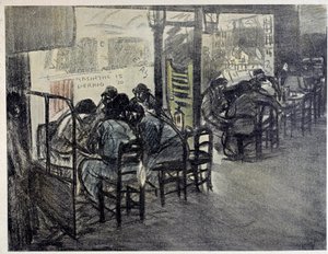 A kávézó teraszán (A vitrinen „” Abszint 15”, „” Pernod 20” van írva) Theophile Alexandre Steinlen (1859-1923) rajza XX. századi Párizs, Musee Carnavalet alkotó: Théophile Alexandre Steinlen