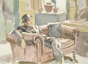Walter Sickert ül egy kanapén, 1927 körül (fekete kréta és akvarell, papír)