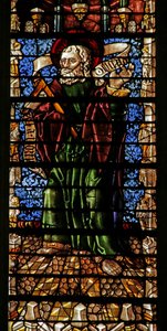 Szent Tamás apostolt ábrázoló ablak Creed-tekerccsel (ólomüveg) alkotó: Thiebaut de Lixheim