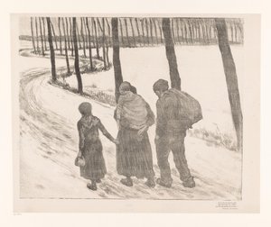 Férfi és nő két gyermekkel sétál egy országúton Pauvres gens alkotó: Théo van Rysselberghe