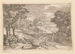 Árkádiai táj egy váza mellett ülő nővel és más figurákkal Suite de Paysages (sorozat címe)