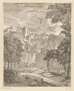 Árkádiai táj egy vízeséssel és egy nővel egy fa alatt Suite de paysages (sorozat címe)
