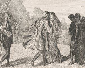Ó, tisztességes harcosom!: 5. tábla az Othello 2. felvonás 1. jelenetéből, 1844-ben metszett, 1900-ban újranyomva. alkotó: Théodore Chassériau