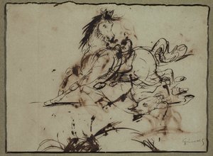 Théodore Géricault-nak tulajdonítva - Rémült ló, a 18. század vége és a 19. század eleje között. alkotó: Theodore Gericault