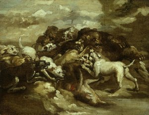 Német: Medvékkel harcoló kutyák alkotó: Theodore Gericault