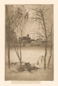 Kilátás a folyóra, kikötővel és iparral Laburnums és Battersea alkotó: Théodore Roussel (signed by artist)