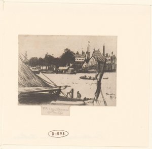 Kilátás a folyóra csónakokkal Battersea a Chelsea-től alkotó: Théodore Roussel (signed by artist)