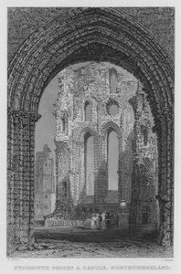 Tynemouth rendház és kastély, Northumberland (metszet) alkotó: Thomas (after) Allom