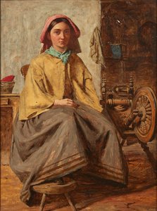 A forgó keréknél (olaj, vászon) alkotó: Thomas (follower of) Faed
