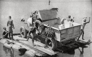 Átkelés a Chambesi folyón egy törött pontonon, Észak-Rhodesia, 1925 1927