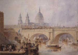 A főpolgármester partra szállása a Blackfriars hídon, 1830 körül alkotó: Thomas Allom