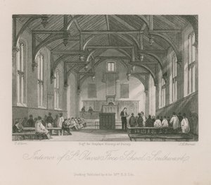 St Olave szabadiskola belseje alkotó: Thomas Allom