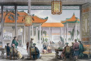 "Zsonglőrök kiállítása egy mandarin palota udvarában", Kína, 1843 alkotó: Thomas Allom