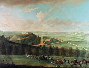 Belvoir kastély látképe délnyugatról, Belvoir vadászattal, 1730
