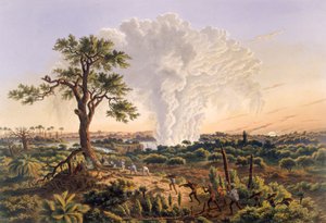 A vízesés napfelkeltekor, a vízpára felhő 1,200 láb magasra emelkedik, 1865 (színes nyomat)