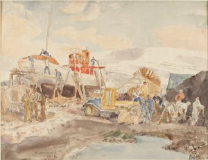 Kikötés, északi rakpart, Akureyri, Izland (akvarell, papír)
