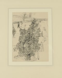 Figurák a Parkban; – A férfiak hallgattak, a fák beszéltek. Illusztráció a Tanúknak, 1938 előtt (toll és tinta papíron)