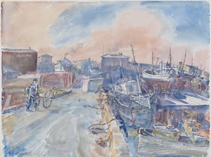 Reykjavik a fő rakpartról, Frosty Morning, Izland, 1930 körül (akvarell és ceruza papíron)