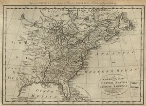 Az Észak-amerikai Egyesült Államok helyes térképe; beleértve a brit és spanyol területeket, gondosan lerajzolva az 1784. évi szerződésnek megfelelően. LOC 74692103 alkotó: Thomas Bowen