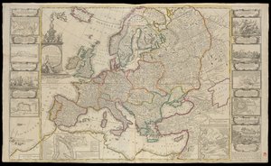 Európa új térképe Készült a londoni és párizsi Királyi Társasággal közölt legpontosabb megfigyelések alapján, 1720 körül (műszaki rajz) alkotó: Thomas Bowles
