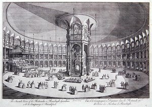 A Ranelagh Gardens-i Rotunda belső nézete a társasággal reggelizés közben, John Stowe "London és Westminster városainak áttekintése" című művéből.
