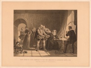 Mária skót királynő kénytelen aláírni lemondását a Lochleven kastélyban, 1567, 1878