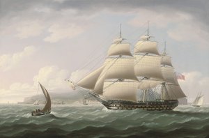 A Tiszteletreméltó Kelet-indiai Társaság Dunira nevű hajója a Funchal-öböl mellett halad el Madeira szigetén - Thomas Buttersworth alkotó: Thomas Buttersworth