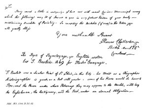 Thomas Chatterton Horace Walpole-nak írt levelének egy része, 18. század vége, 1840 alkotó: Thomas Chatterton