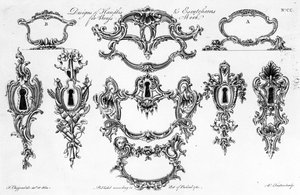 Design of Handles und Escutcheons for Brass Work, W. Foster által készített nyomtatás, 1761