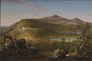 A két tó és a Mountain House látképe, Catskill-hegység, reggel alkotó: Thomas Cole