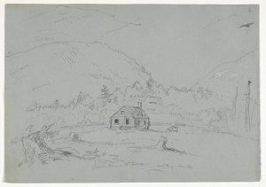 Ház a Mount Desertben, 1844 körül (grafitos fehér zsírkrétával a papíron) alkotó: Thomas Cole